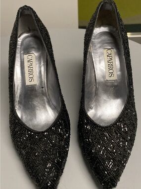Caparros Black Beaded Pointed-Toe Heels